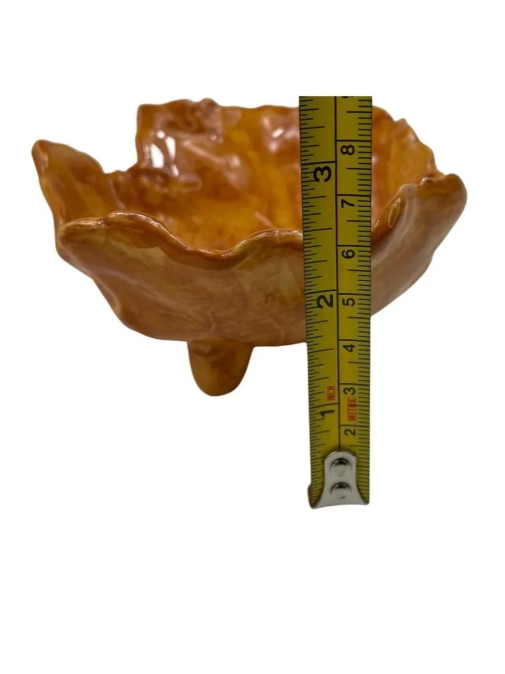 Handcrafted Vintage Leaf-Shaped Pottery Bowl With Pedestal Feet